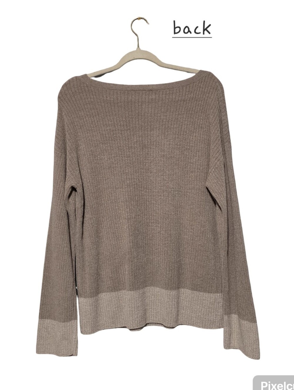 BAREFOOT DREAMS CozyChic Ultra Lite Sweater Womens Medium Taupe Colorblock Soft - Picture 7 of 9